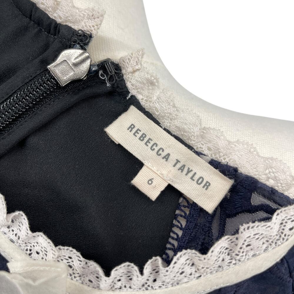 Rebecca Taylor Women's High Neck Ruffle Lace Dress Size 6 Navy Ivory OOAK - Picture 2 of 15